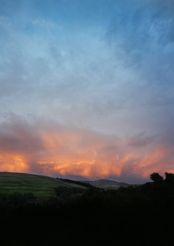 Fiery Kinder Sky - Photo of a fiery looking sky above Kinder Scout in the Peak District - photo by gavstretchy